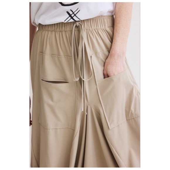 Ruti The Go-To Nylon Blend Tan Khaki Size XS / S Draped Lagenlook Midi Skirt - Picture 5 of 16